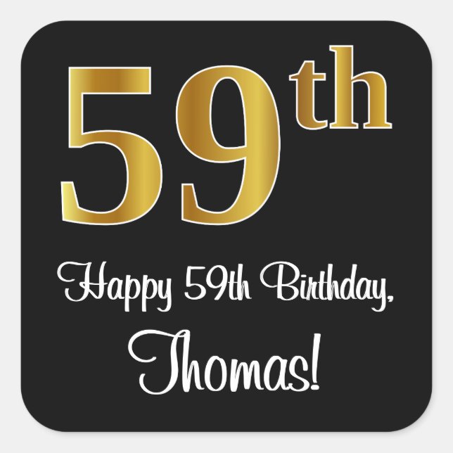 59th Birthday – Elegant Luxurious Faux Gold Look # Square Sticker (Front)