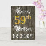 [ Thumbnail: 59th Birthday: Faux Gold Look + Faux Wood Pattern Card ]