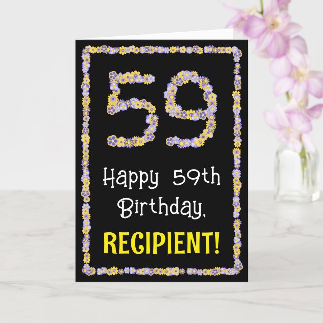 59th Birthday: Floral Flowers Number, Custom Name Card (Orchid)
