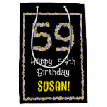 [ Thumbnail: 59th Birthday: Floral Flowers Number, Custom Name Gift Bag ]