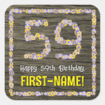 [ Thumbnail: 59th Birthday: Floral Number, Faux Wood Look, Name Sticker ]
