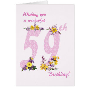 59th Birthday Flower Decorated Numbers Cards