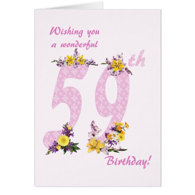 59th Birthday Flower Decorated Numbers Cards (Front)
