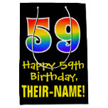 [ Thumbnail: 59th Birthday: Fun, Bold, Colorful, Rainbow "59" Gift Bag ]