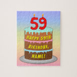 [ Thumbnail: 59th Birthday: Fun Cake and Candles + Custom Name Jigsaw Puzzle ]