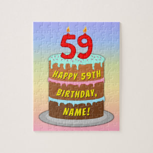 59th Birthday: Fun Cake and Candles + Custom Name Jigsaw Puzzle