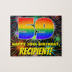59th Birthday: Fun, Colorful Celebratory Fireworks Jigsaw Puzzle