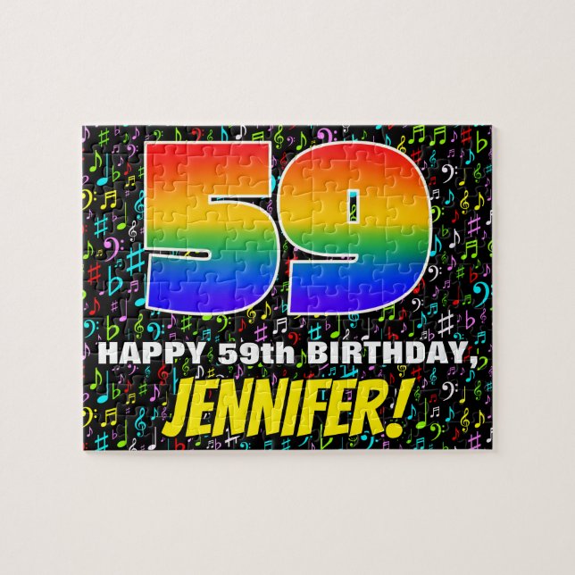 59th Birthday — Fun, Colorful Music Symbols & “59” Jigsaw Puzzle (Horizontal)