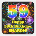 [ Thumbnail: 59th Birthday: Fun Fireworks Look, Rainbow # 59 Sticker ]