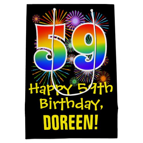 59th Birthday Fun Fireworks Pattern  Rainbow 59 Medium Gift Bag