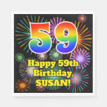 [ Thumbnail: 59th Birthday: Fun Fireworks Pattern + Rainbow 59 Napkins ]