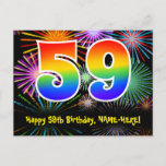 [ Thumbnail: 59th Birthday – Fun Fireworks Pattern + Rainbow 59 Postcard ]