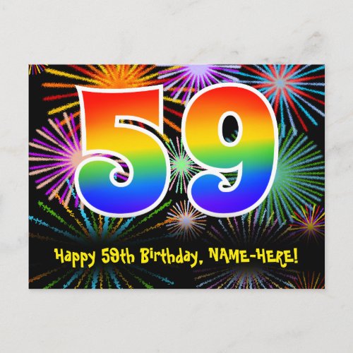59th Birthday  Fun Fireworks Pattern  Rainbow 59 Postcard