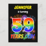 [ Thumbnail: 59th Birthday - Fun Fireworks, Rainbow Look "59" Postcard ]