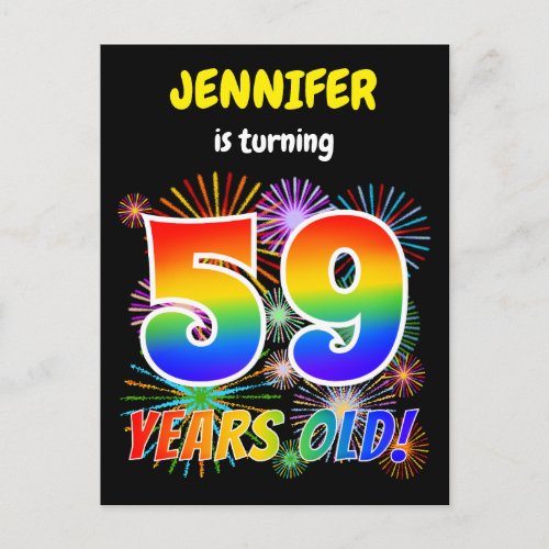 59th Birthday _ Fun Fireworks Rainbow Look 59 Postcard