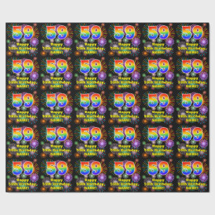 59th Birthday: Fun Fireworks, Rainbow Look # “59” Wrapping Paper