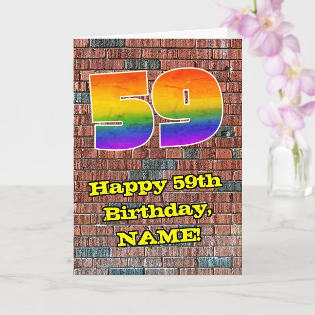59th Birthday: Fun Graffiti-Inspired Rainbow 59 Card (Orchid)