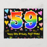 [ Thumbnail: 59th Birthday: Fun Hearts Pattern, Rainbow 59 Postcard ]