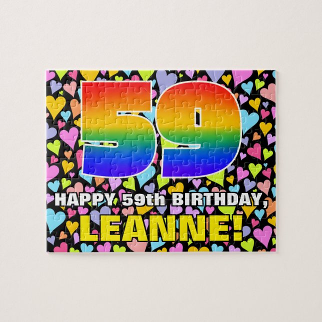 59th Birthday — Fun, Loving Heart Shapes + “59” Jigsaw Puzzle (Horizontal)