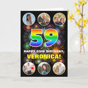 59th Birthday: Fun Rainbow #, Custom Name & Photos Card