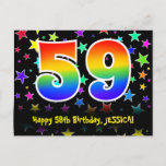 [ Thumbnail: 59th Birthday: Fun Stars Pattern, Rainbow 59, Name Postcard ]