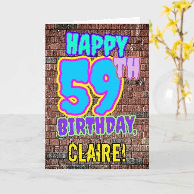 59th Birthday - Fun, Urban Graffiti Inspired Look Card (Yellow Flower)