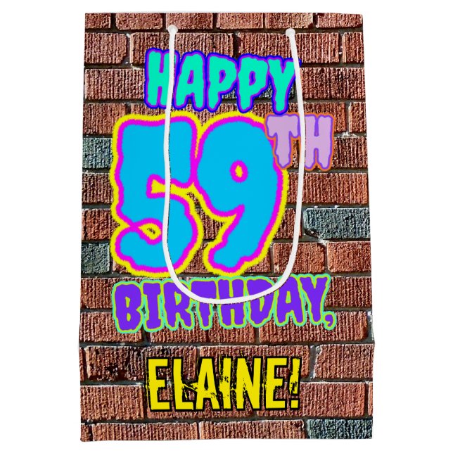 59th Birthday: Fun, Urban Graffiti Inspired Look Medium Gift Bag (Back)
