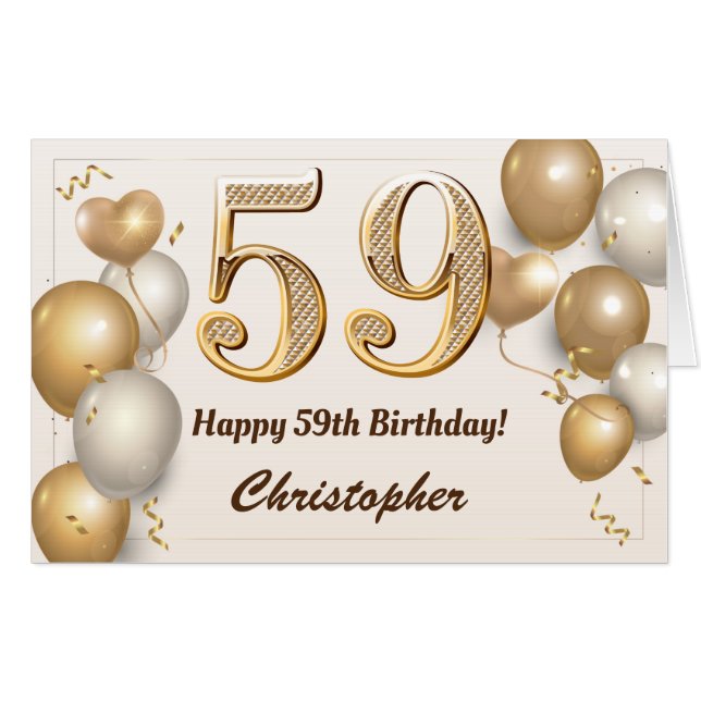 59th Birthday Gold Balloons Confetti Extra Large Card (Front Horizontal)