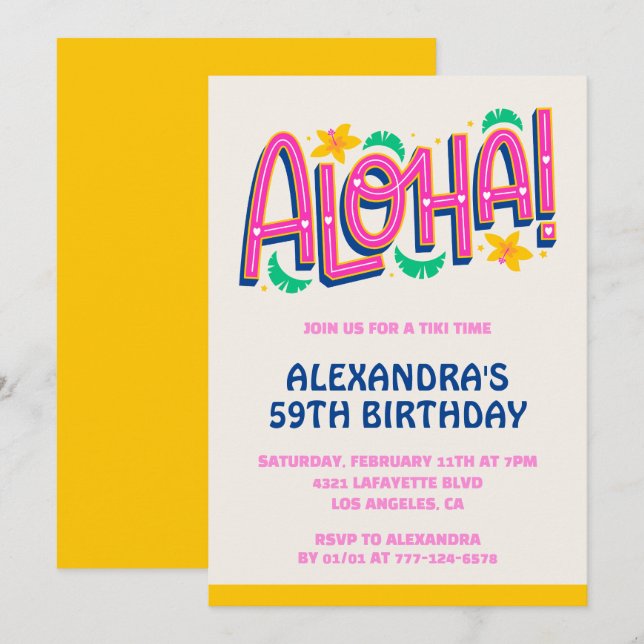 59th birthday invitations Tropical Aloha Hawaii (Front/Back)