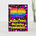 [ Thumbnail: 59th Birthday: Loving Hearts Pattern, Rainbow # 59 Card ]