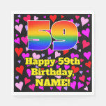[ Thumbnail: 59th Birthday: Loving Hearts Pattern, Rainbow # 59 Napkins ]