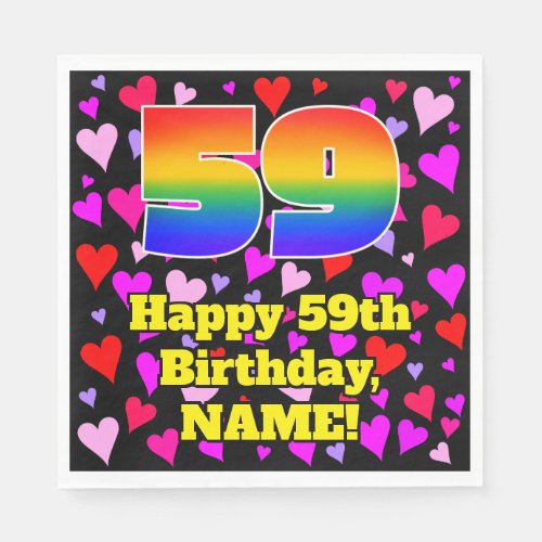 59th Birthday Loving Hearts Pattern Rainbow  59 Napkins