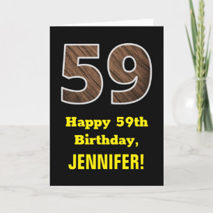 59th Birthday: Name, Faux Wood Grain Pattern "59" Card