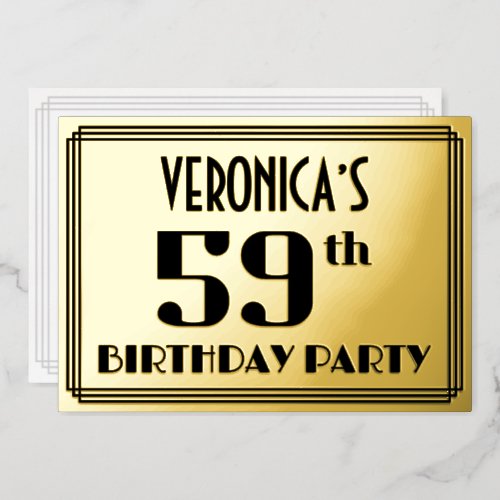 59th Birthday Party Art Deco Look 59 and Name Foil Invitation