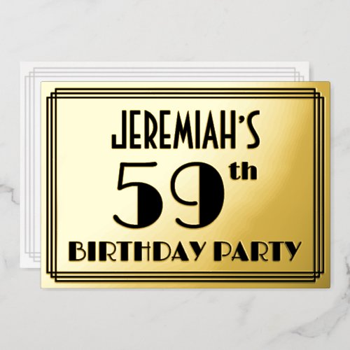 59th Birthday Party  Art Deco Look 59  Name Foil Invitation