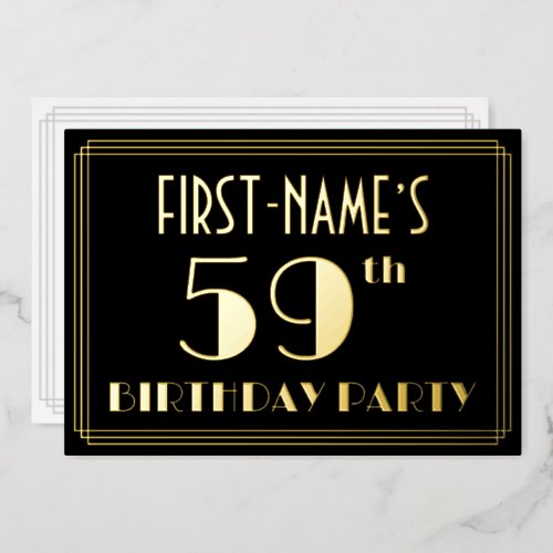 59th Birthday Party Art Deco Look 59 w Name Foil Invitation