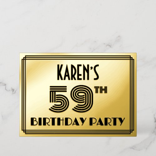59th Birthday Party  Art Deco Style 59  Name Foil Invitation