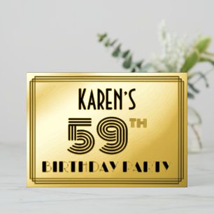 59th Birthday Party — Art Deco Style “59” & Name Foil Invitation
