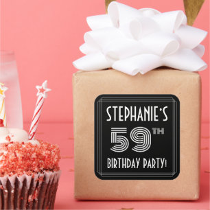 59th Birthday Party: Art Deco Style & Custom Name Square Sticker
