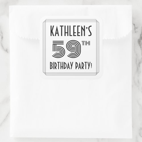 59th Birthday Party Art Deco Style  Custom Name Square Sticker
