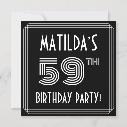 59th Birthday Party Art Deco Style w Custom Name Invitation