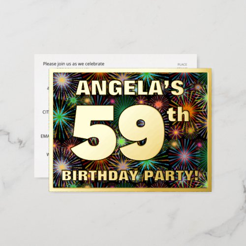 59th Birthday Party Bold Colorful Fireworks Look Foil Invitation Postcard