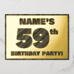 [ Thumbnail: 59th Birthday Party — Bold, Faux Wood Grain Text Invitation ]