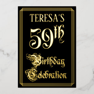 59th Birthday Party — Fancy Script & Custom Name Foil Invitation
