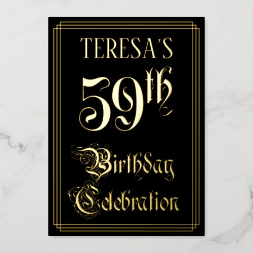 59th Birthday Party  Fancy Script  Custom Name Foil Invitation