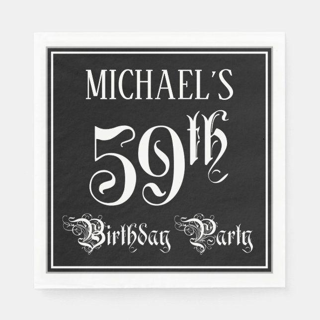 59th Birthday Party — Fancy Script + Custom Name Napkins (Front)