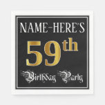 [ Thumbnail: 59th Birthday Party — Fancy Script, Faux Gold Look Napkins ]