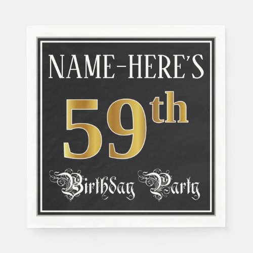 59th Birthday Party  Fancy Script Faux Gold Look Napkins