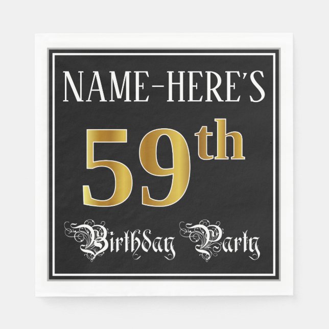 59th Birthday Party — Fancy Script, Faux Gold Look Napkins (Front)