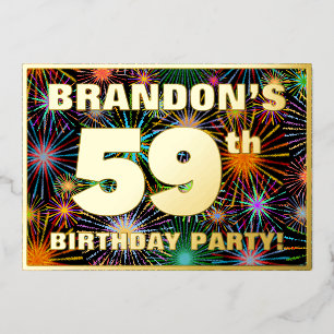 59th Birthday Party — Fun, Colorful Fireworks Look Foil Invitation